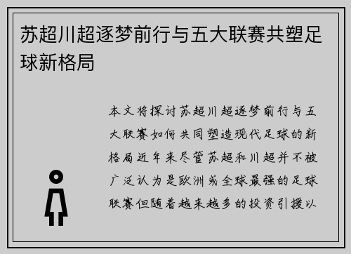 苏超川超逐梦前行与五大联赛共塑足球新格局